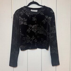 Vintage Jessica Howard Black Velvet Embellished Blouse